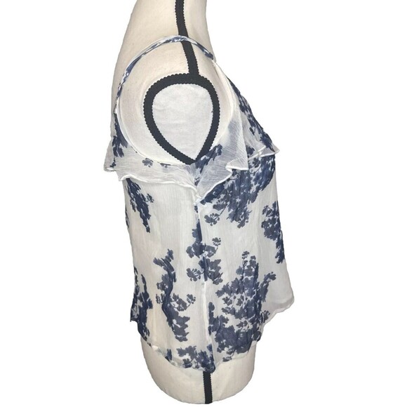 Lucky Brand BLUE Floral Ruffled Adjustable Strap Lined Tank Top Sheer Size Small - Picture 5 of 8
